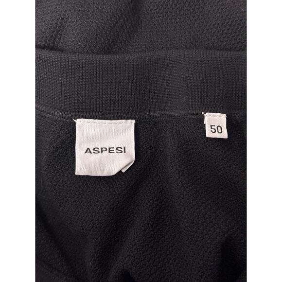 ASPESI Sweater 50 / Medium Mens Black Wool Knit Polo Orange Trim - Picture 7 of 9